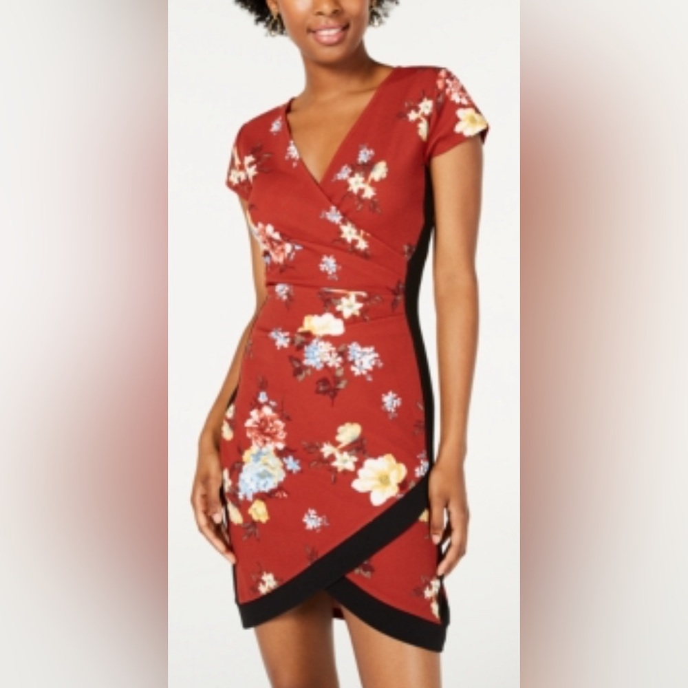 Crave Fame Size XS Terracotta Comb Shirt Cap Sleeve V-Neck Short Floral …